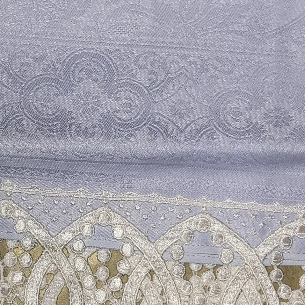 2 - Austrian Blue Jacquard Patterned/Lace Hand Towels